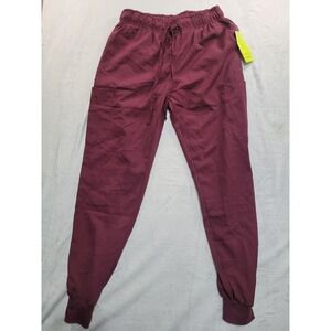 NWT Beverly Hills Uniforms Scrub Joggers Women Medium Burgundy Cargo Pants